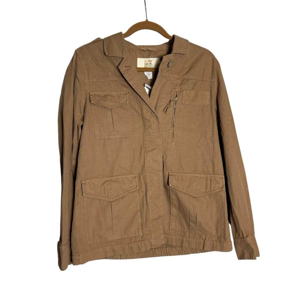 J.Crew 100% Cotton Classic Twill Chino Tan Hidden Button Cargo Jacket Size‎ 8